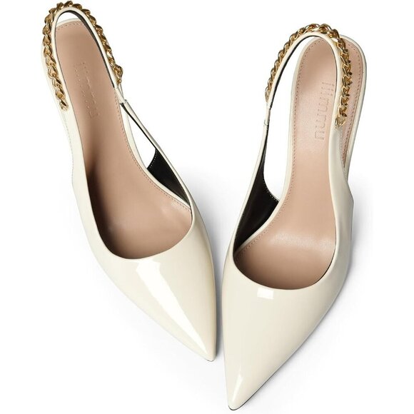 🆕Women White Stiletto Heels Closed Pointed Toe 4 in Heels Patent Leather Pumps - Picture 2 of 9